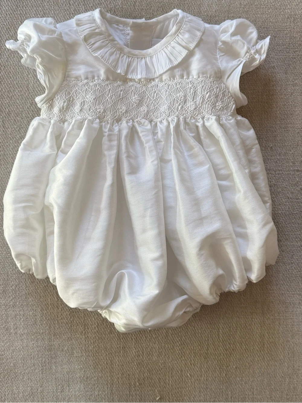 Antoinette Paris Baby Bubble Romper 9M Smocked Ceremony Christening Silk Blend
